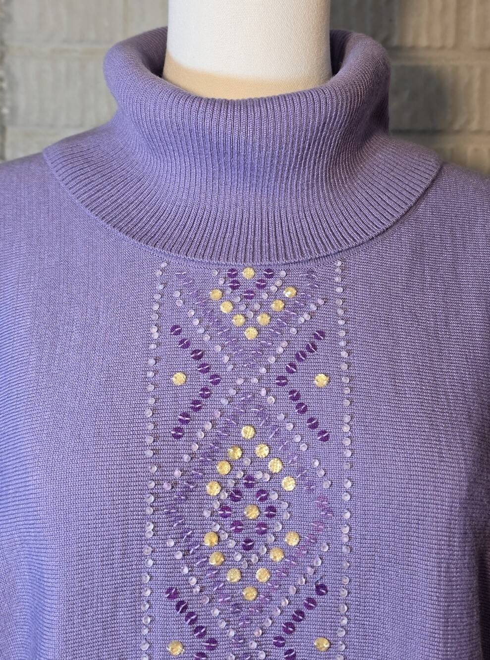 Vintage Purple Beaded Wool Blend Turtleneck Sweater Large